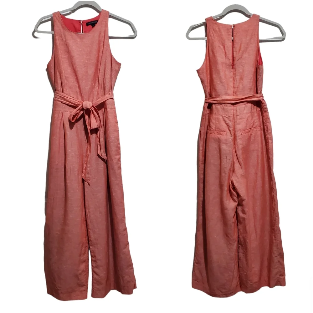 Banana Republic Linen Blend Sleeveless Cropped Wide Leg Jumpsuit Size 0